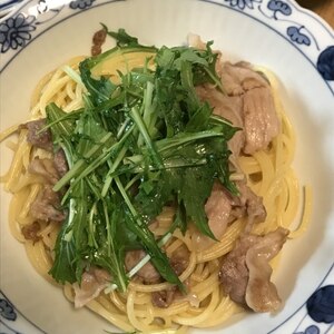 豚肉と水菜のペペロンチーノ
